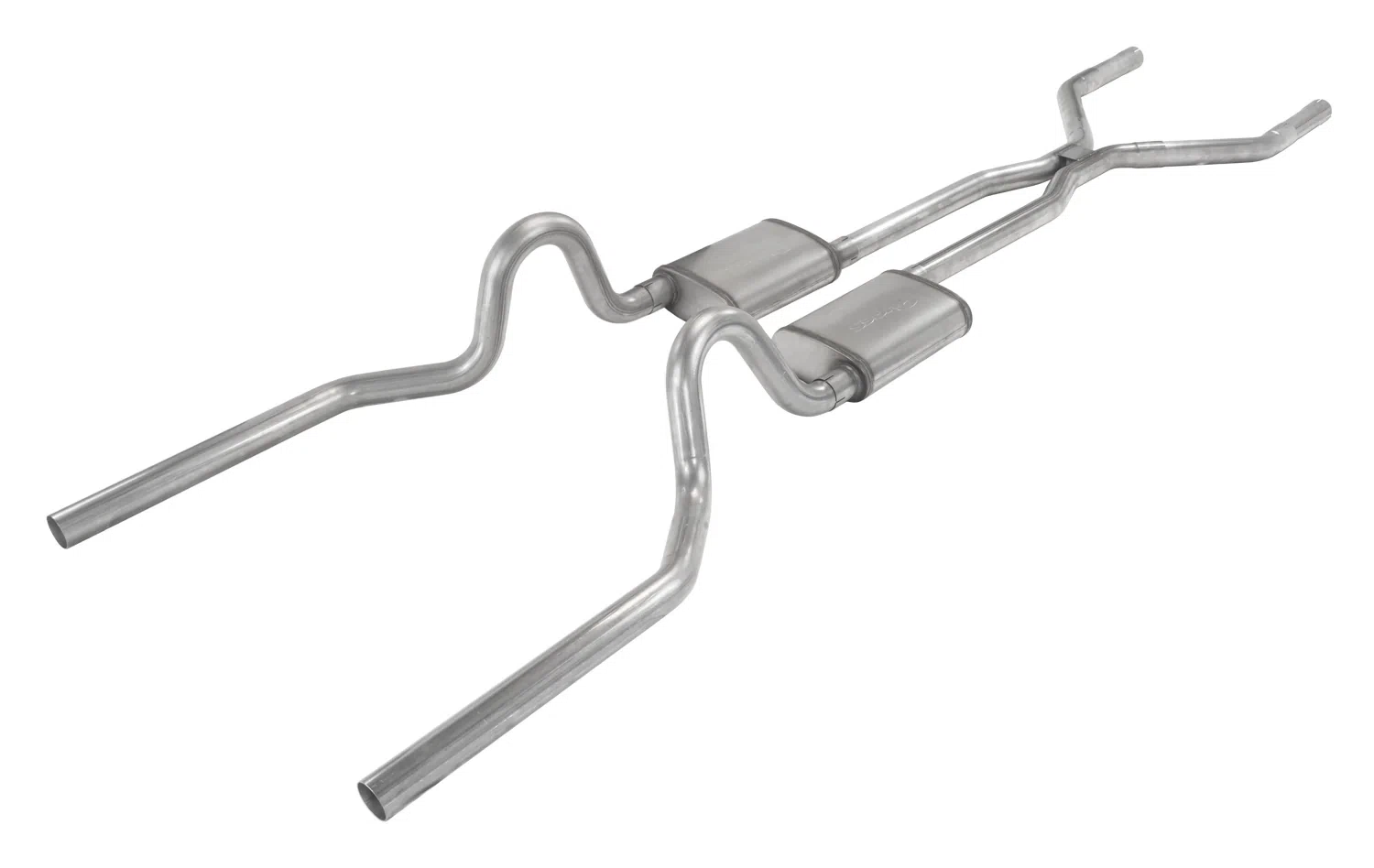 Crossmember Back w_H-Pipe Exhaust System 65-70 Mustang Split Rear Dual Exit 2.5